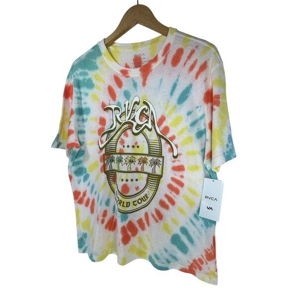 RVCA World Tour Tee Sz M White Multicolor Tie Dye Graphic Print Oversized Cotton - Picture 10 of 16